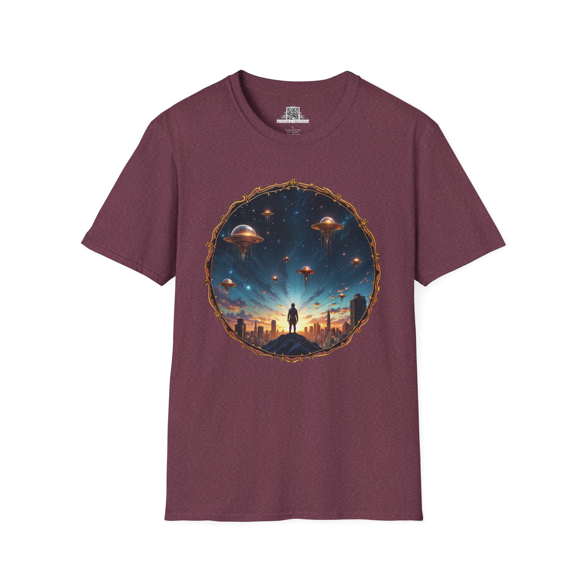 Printify T-Shirt S / Heather Maroon Galactic Connections UFO & Cosmic - T-Shirt
