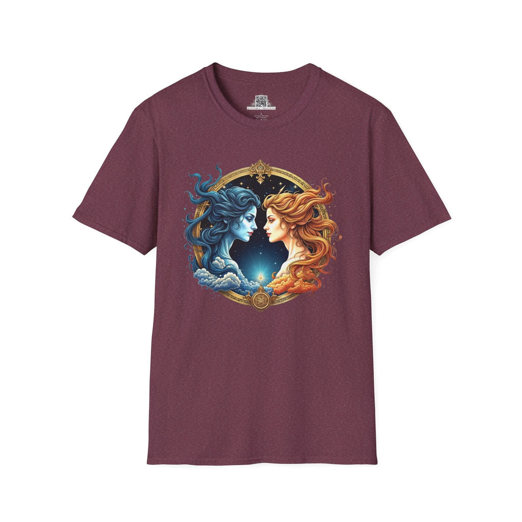 Printify T-Shirt S / Heather Maroon Gemini Zodiac Astrology - T-Shirt