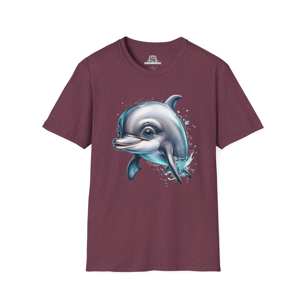 Printify T-Shirt S / Heather Maroon T-Shirt - Baby Dolphin - Hyper Cute