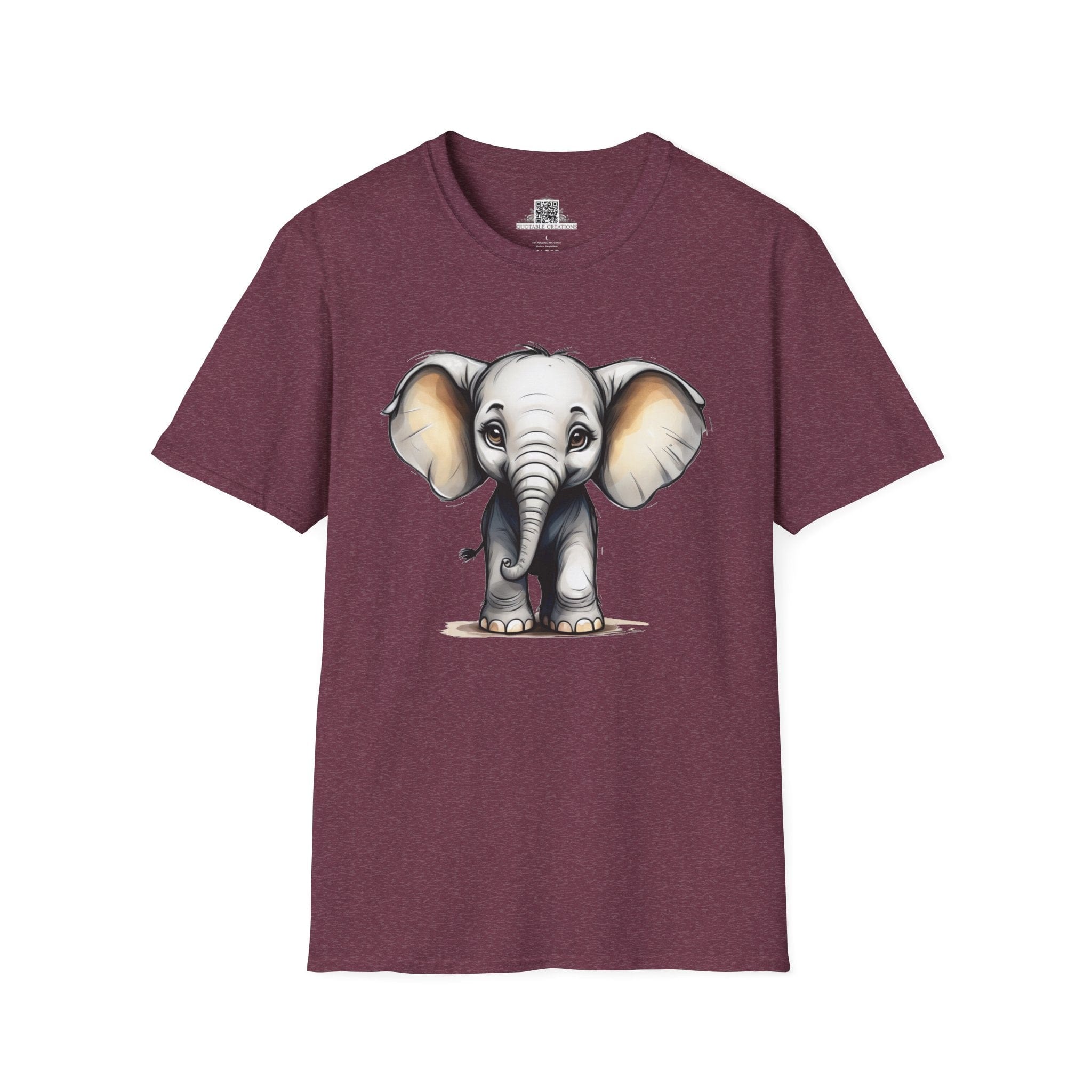 Printify T-Shirt S / Heather Maroon T-Shirt - Baby Elephant - Hyper Cute