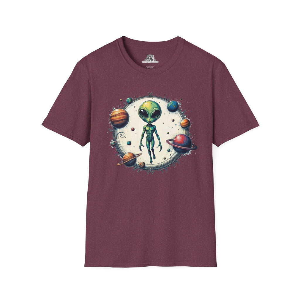Printify T-Shirt S / Heather Maroon T-Shirt - Lost in Space, But Finding Fun Everywhere! - Alien & Space