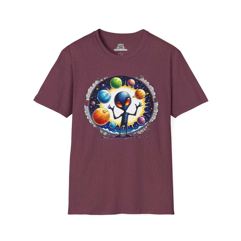 Printify T-Shirt S / Heather Maroon T-Shirt - Out of This World Fun is Just a Star Jump Away! - Alien & Space