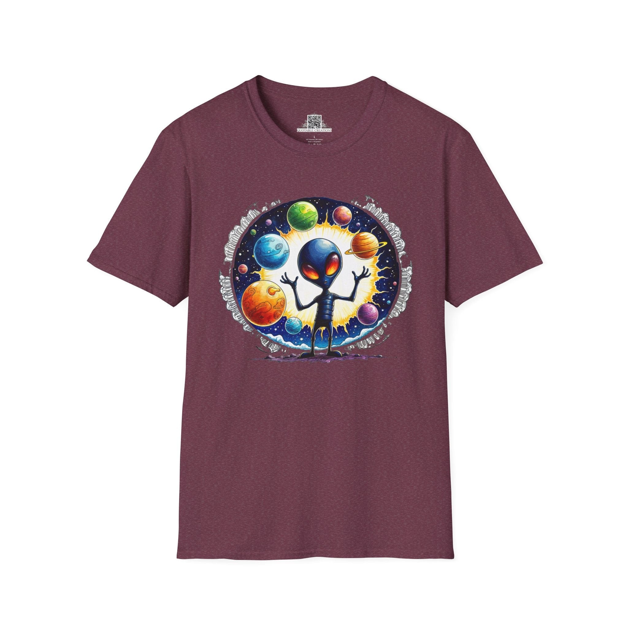 Printify T-Shirt S / Heather Maroon T-Shirt - Out of This World Fun is Just a Star Jump Away! - Alien & Space