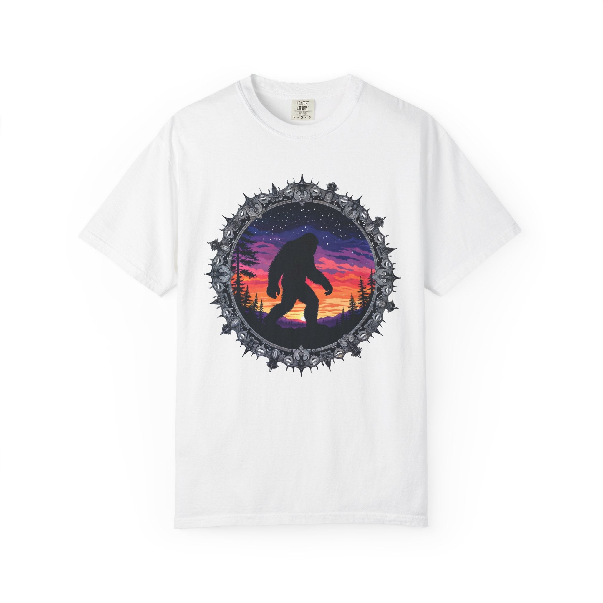 Printify T-Shirt White / S Bigfoot Sunset Unisex T-Shirt, Nature Lover Shirt, Camping Tee, Outdoor Adventure Top, Gift for Him/Her, Unique Graphic Tee