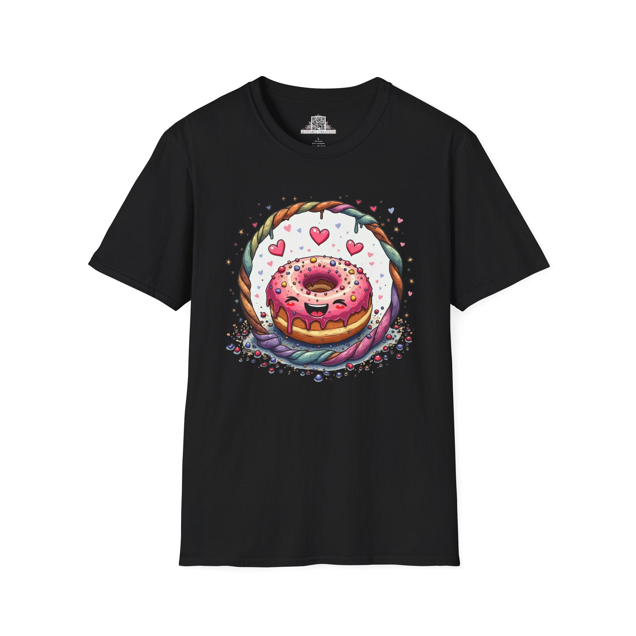 Printify T-Shirt XS / Black Donut Worry - Love & Fun T-Shirt