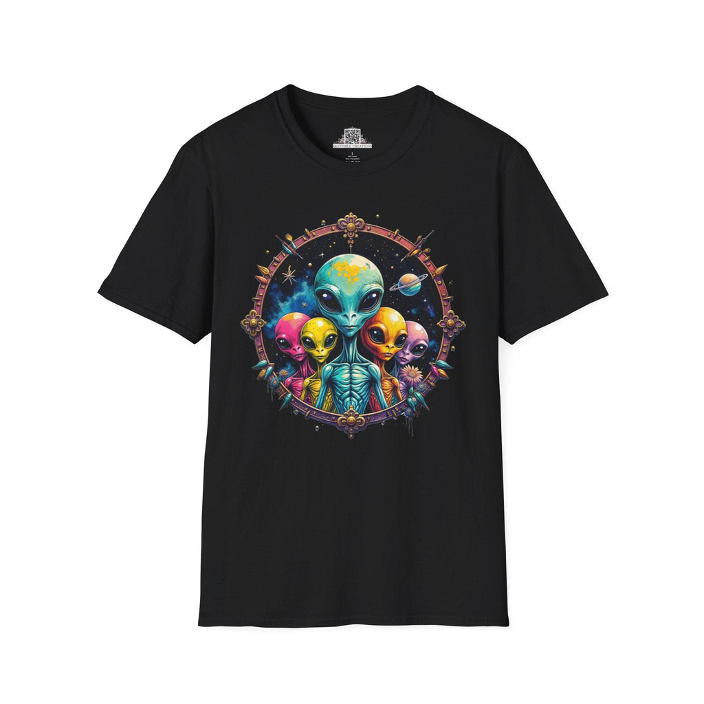 Printify T-Shirt XS / Black T-Shirt - Cosmic Beings Unite! Time for a Galaxy Celebration! - Alien & Space