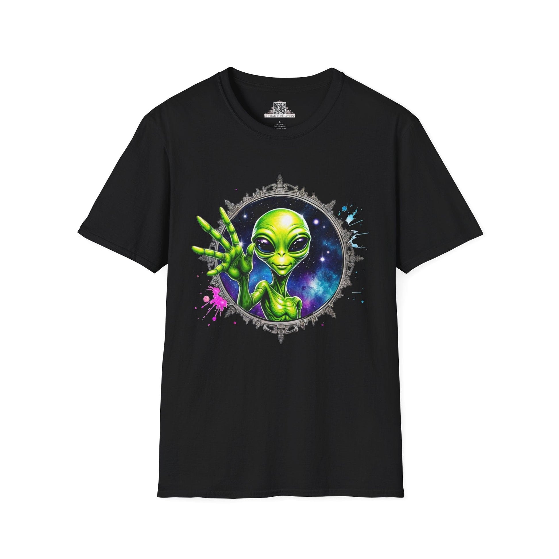 Printify T-Shirt XS / Black T-Shirt - We Come in Peace and Good Vibes! - Alien & Space