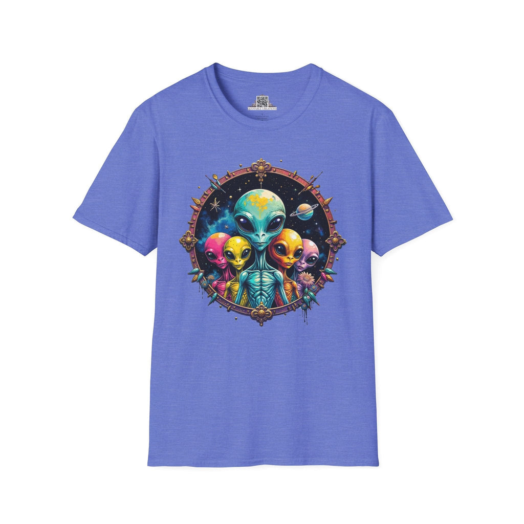 Printify T-Shirt XS / Heather Royal T-Shirt - Cosmic Beings Unite! Time for a Galaxy Celebration! - Alien & Space