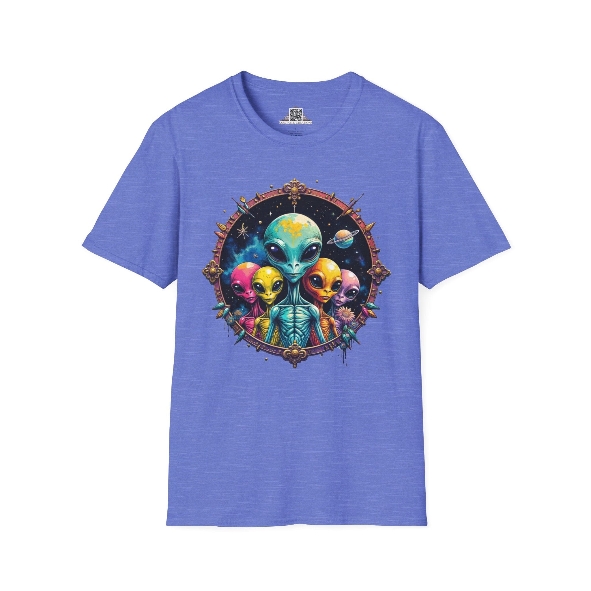 Printify T-Shirt XS / Heather Royal T-Shirt - Cosmic Beings Unite! Time for a Galaxy Celebration! - Alien & Space