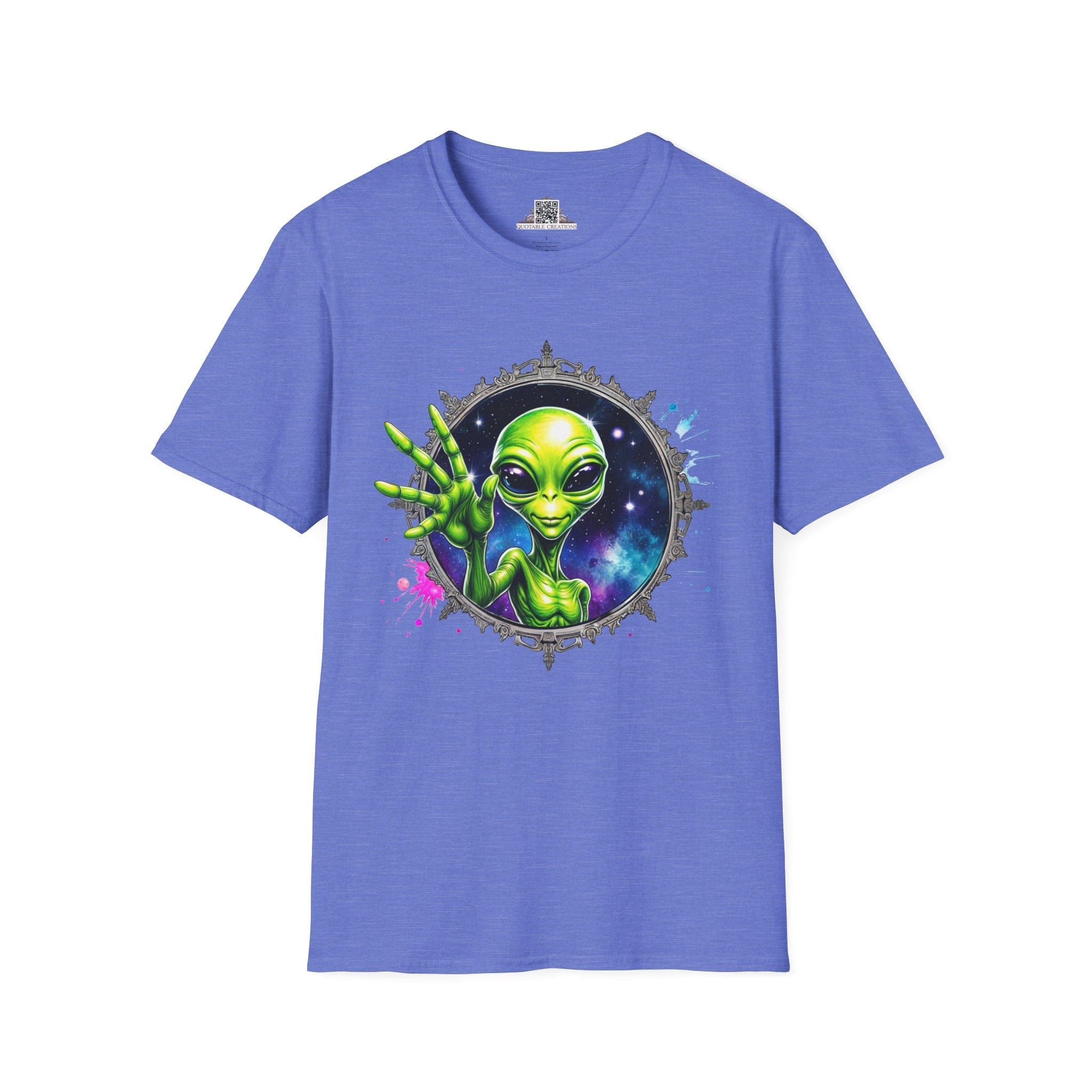 Printify T-Shirt XS / Heather Royal T-Shirt - We Come in Peace and Good Vibes! - Alien & Space