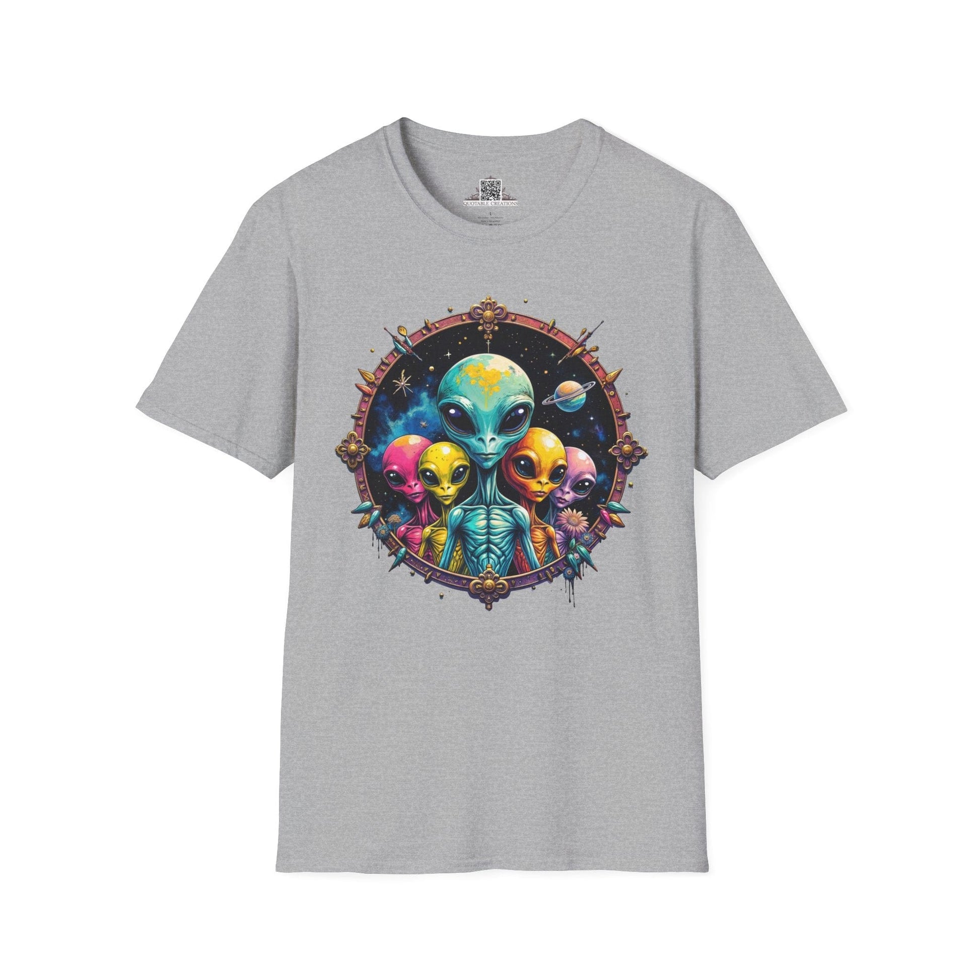 Printify T-Shirt XS / Sport Grey T-Shirt - Cosmic Beings Unite! Time for a Galaxy Celebration! - Alien & Space