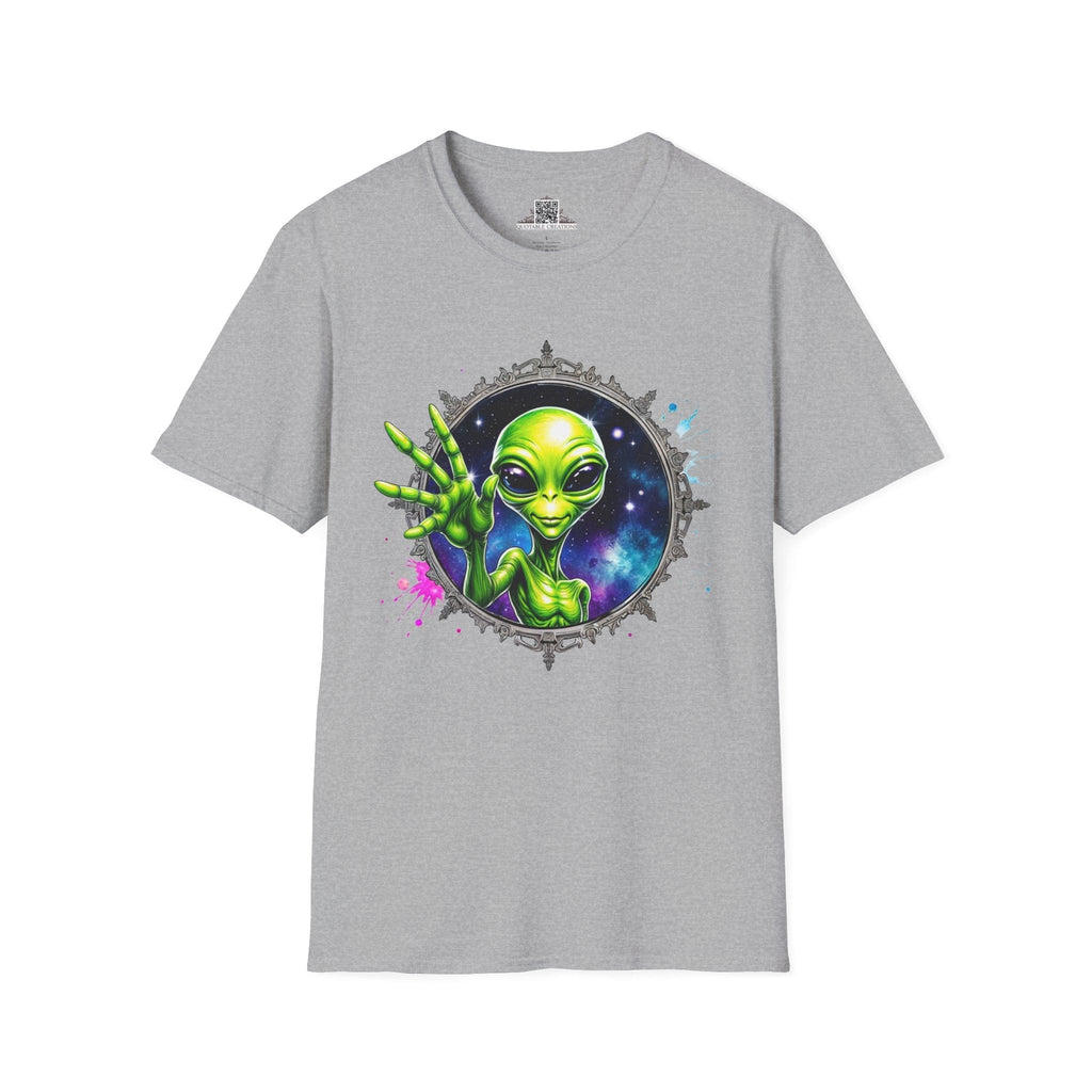 Printify T-Shirt XS / Sport Grey T-Shirt - We Come in Peace and Good Vibes! - Alien & Space