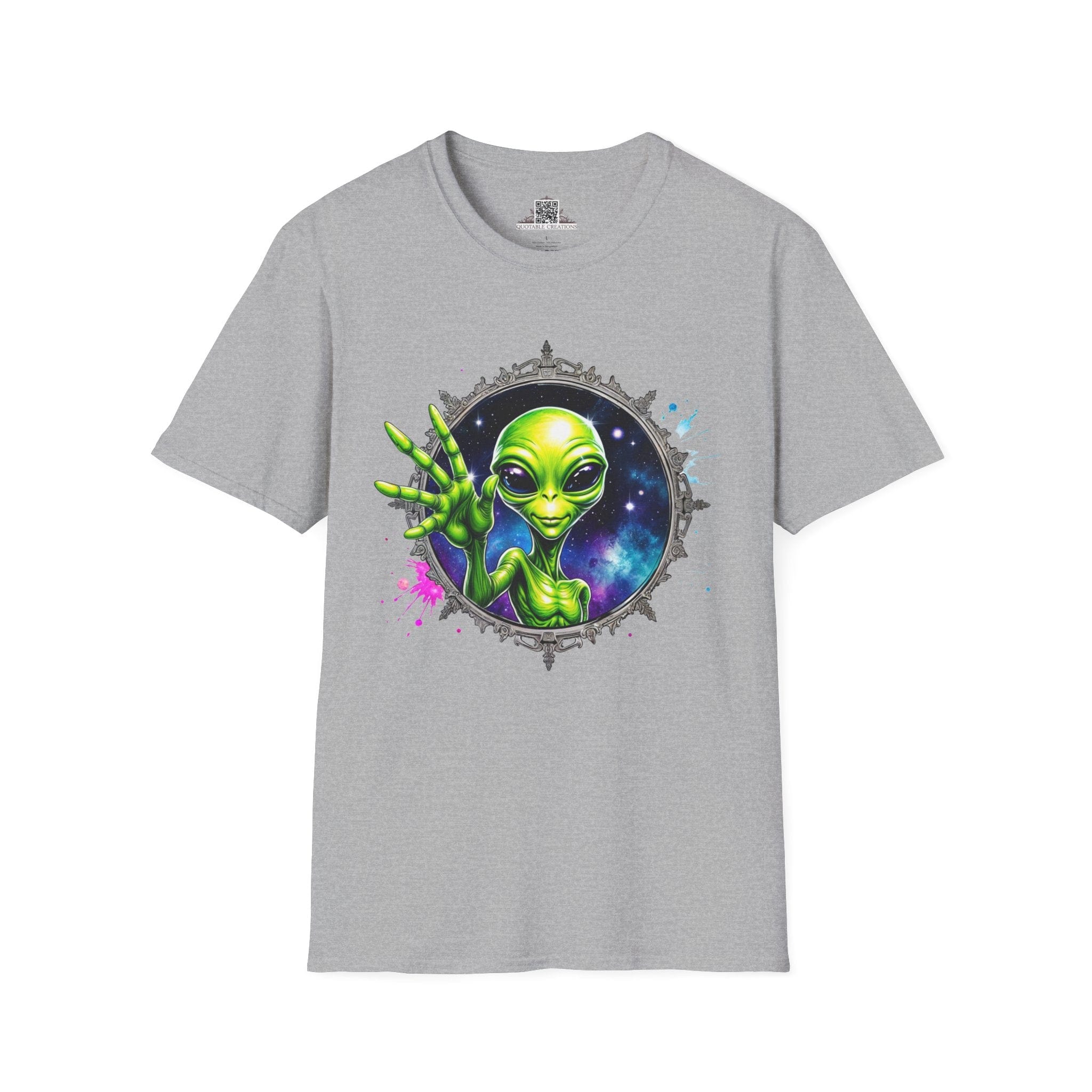 Printify T-Shirt XS / Sport Grey T-Shirt - We Come in Peace and Good Vibes! - Alien & Space