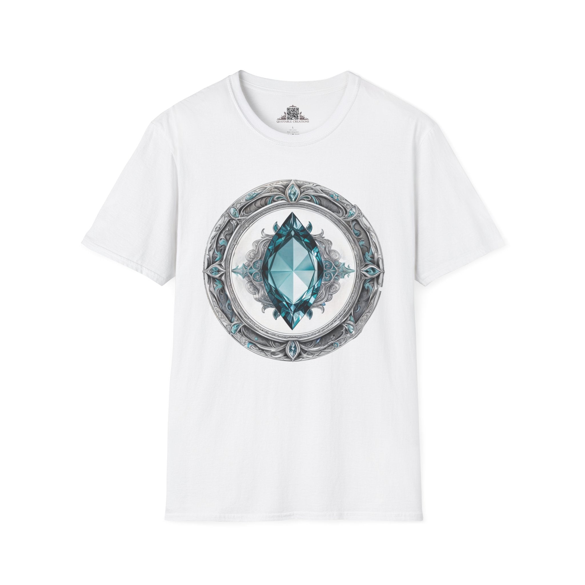 Printify T-Shirt XS / White Aquamarine Crystals Gemstones - T-Shirt