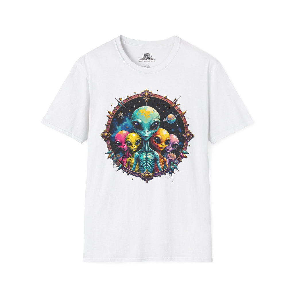Printify T-Shirt XS / White T-Shirt - Cosmic Beings Unite! Time for a Galaxy Celebration! - Alien & Space