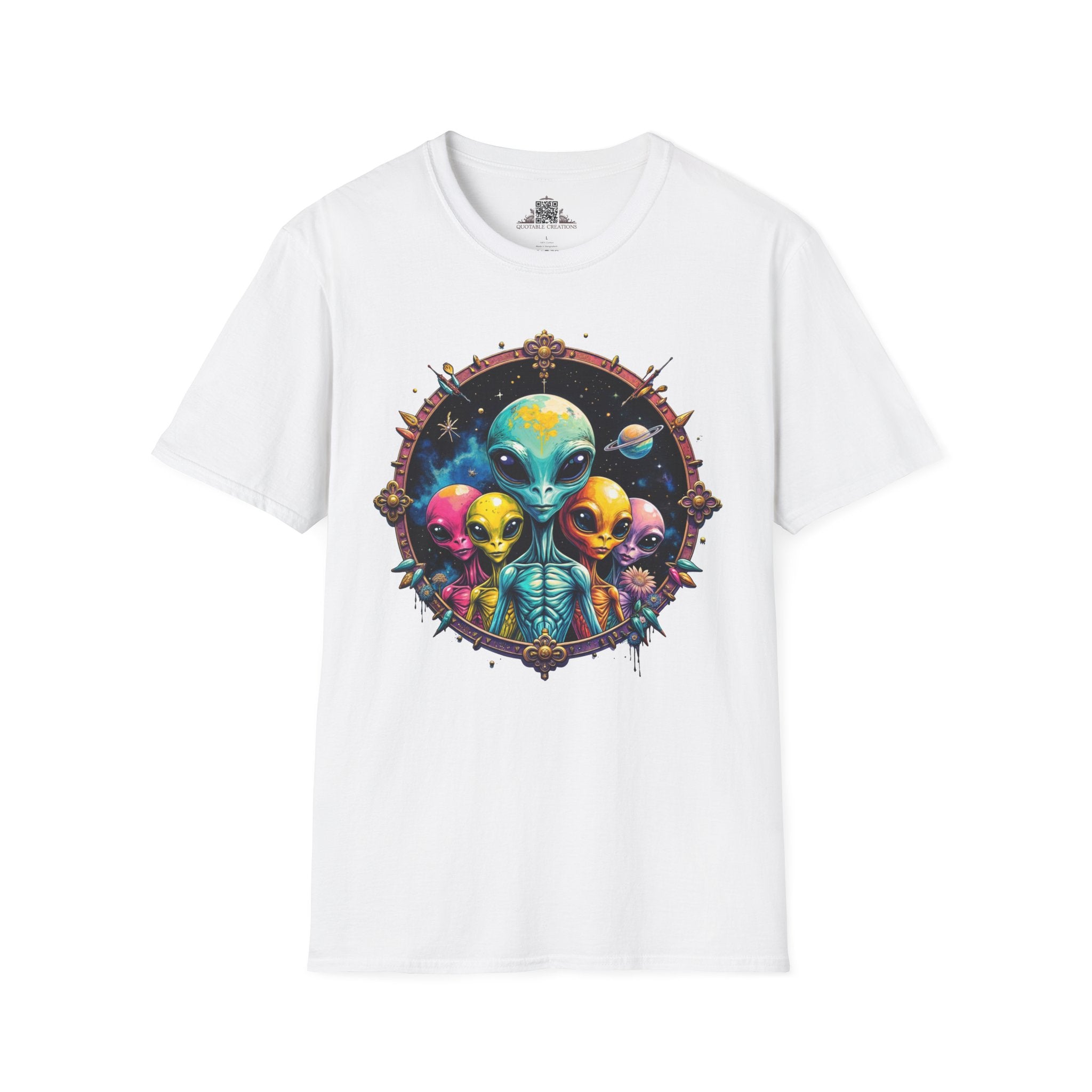 Printify T-Shirt XS / White T-Shirt - Cosmic Beings Unite! Time for a Galaxy Celebration! - Alien & Space