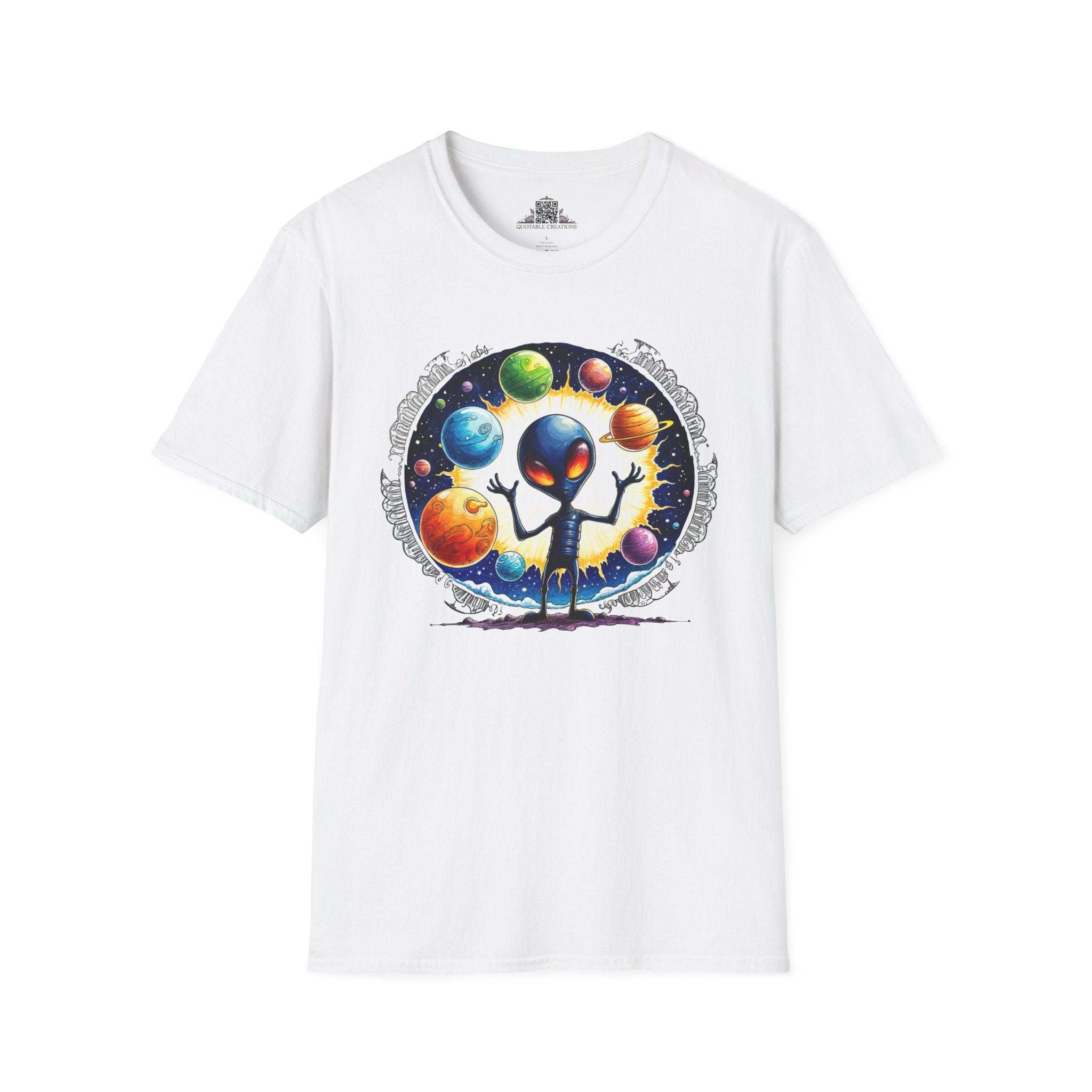 Printify T-Shirt XS / White T-Shirt - Out of This World Fun is Just a Star Jump Away! - Alien & Space